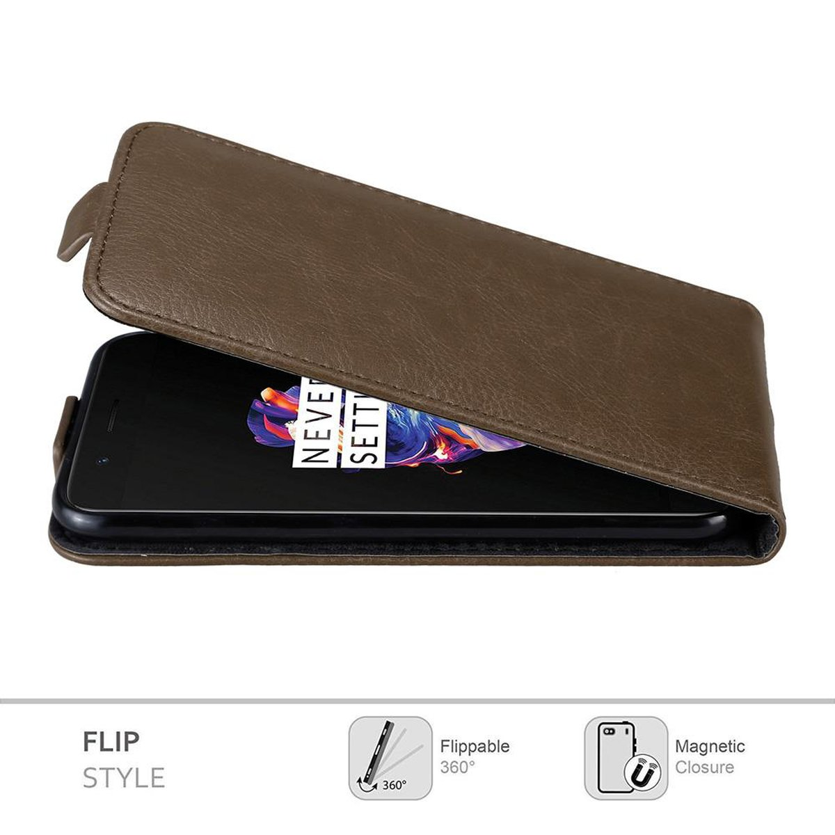 CADORABO Hülle im Flip BRAUN Cover, Style, Flip KAFFEE 5, OnePlus
