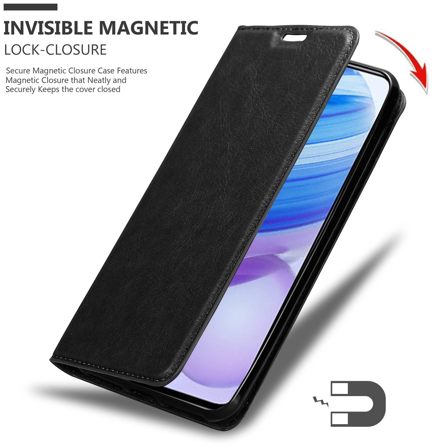 CADORABO Book Hülle Invisible Magnet, RedMi 5G, RedMi / 5G PRO SCHWARZ 10X 10X NACHT Bookcover, Xiaomi
