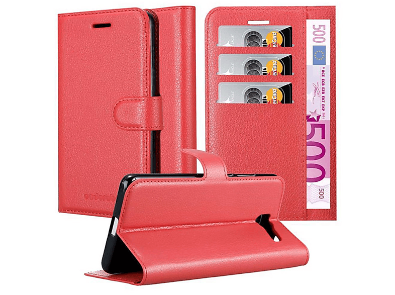 CADORABO Book Hülle Standfunktion, Bookcover, Samsung, Galaxy J4 PLUS, KARMIN ROT