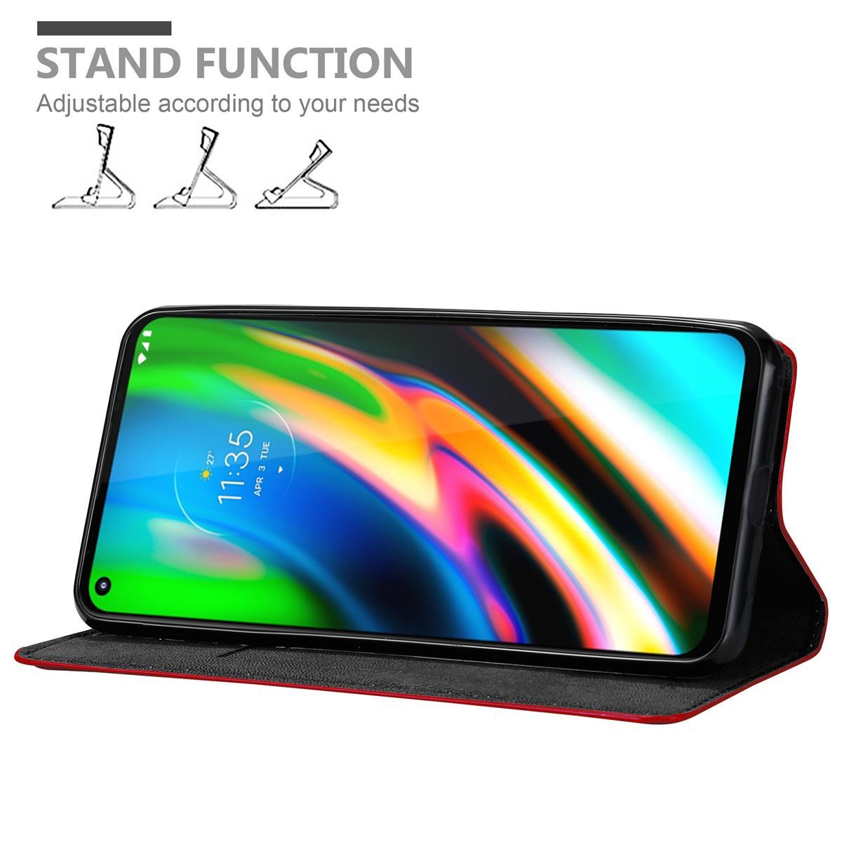 Telefono in custodia, che mostra lo schermo, con funzione di supporto, testo 'stand function' e icone di supporto.