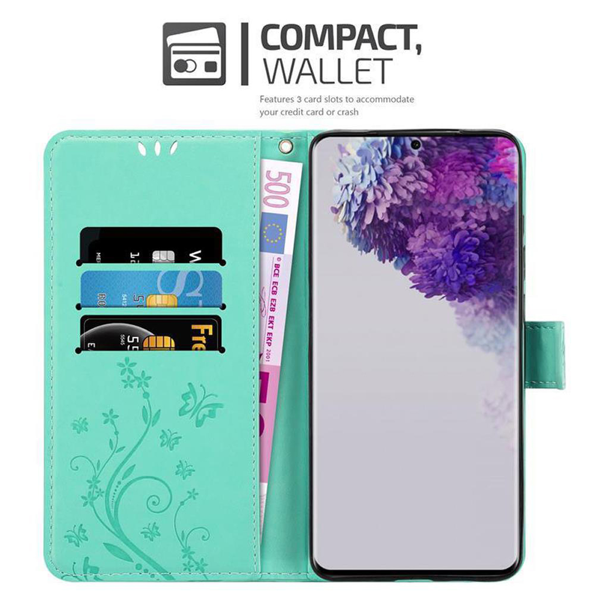 TÜRKIS Blumen Case, Galaxy Bookcover, Hülle ULTRA, Samsung, FLORAL S20 CADORABO Flower Muster