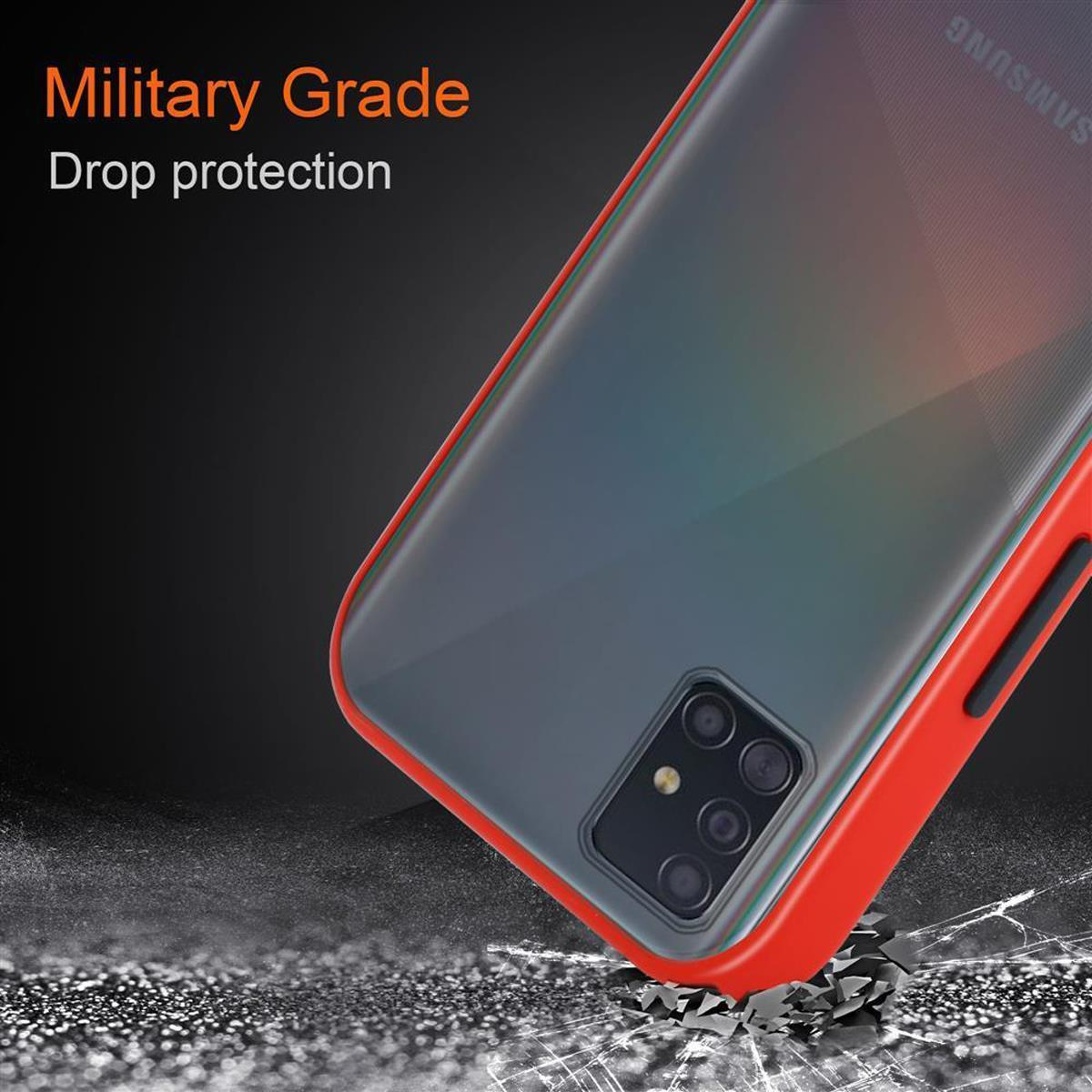 CADORABO Hülle Hybrid Schutzhülle mit 4G Innenseite TPU Galaxy Rückseite, M40s, Matt Schwarze - Kunststoff Tasten Rot Silikon / Backcover, und matter Samsung, A51