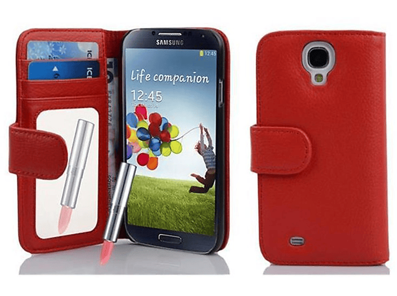 CADORABO Hülle mit Spiegel und Kartenfach, Backcover, Samsung, Galaxy S4, CAYENNE - ROT