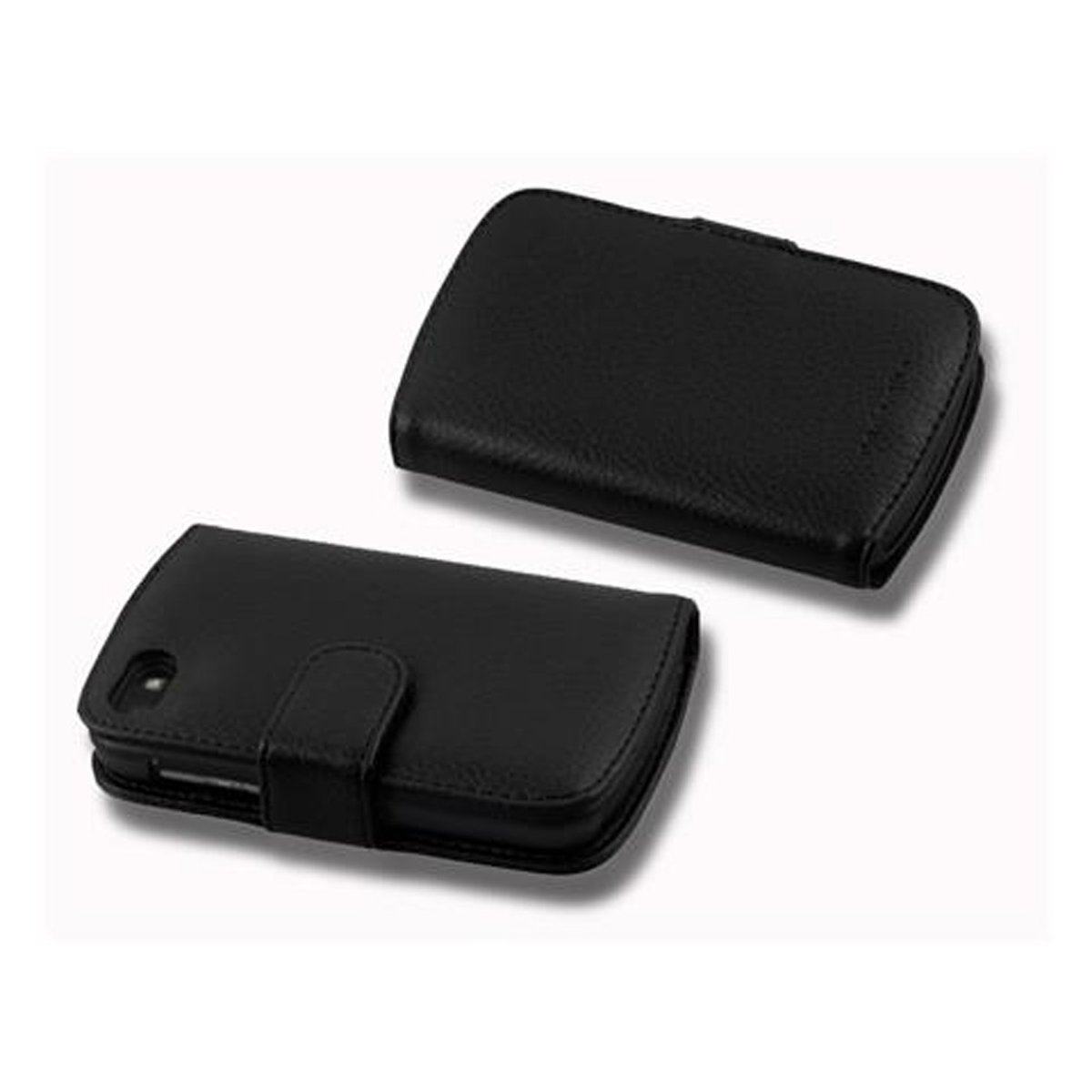Dos fundas negras para teléfono sobre fondo blanco.