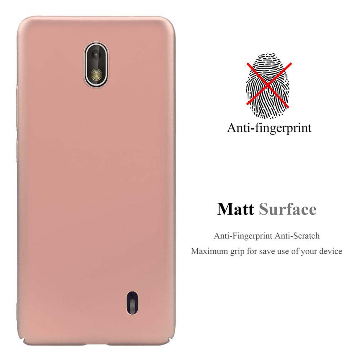 Una custodia rosa con telefono all'interno, con icona impronta digitale.