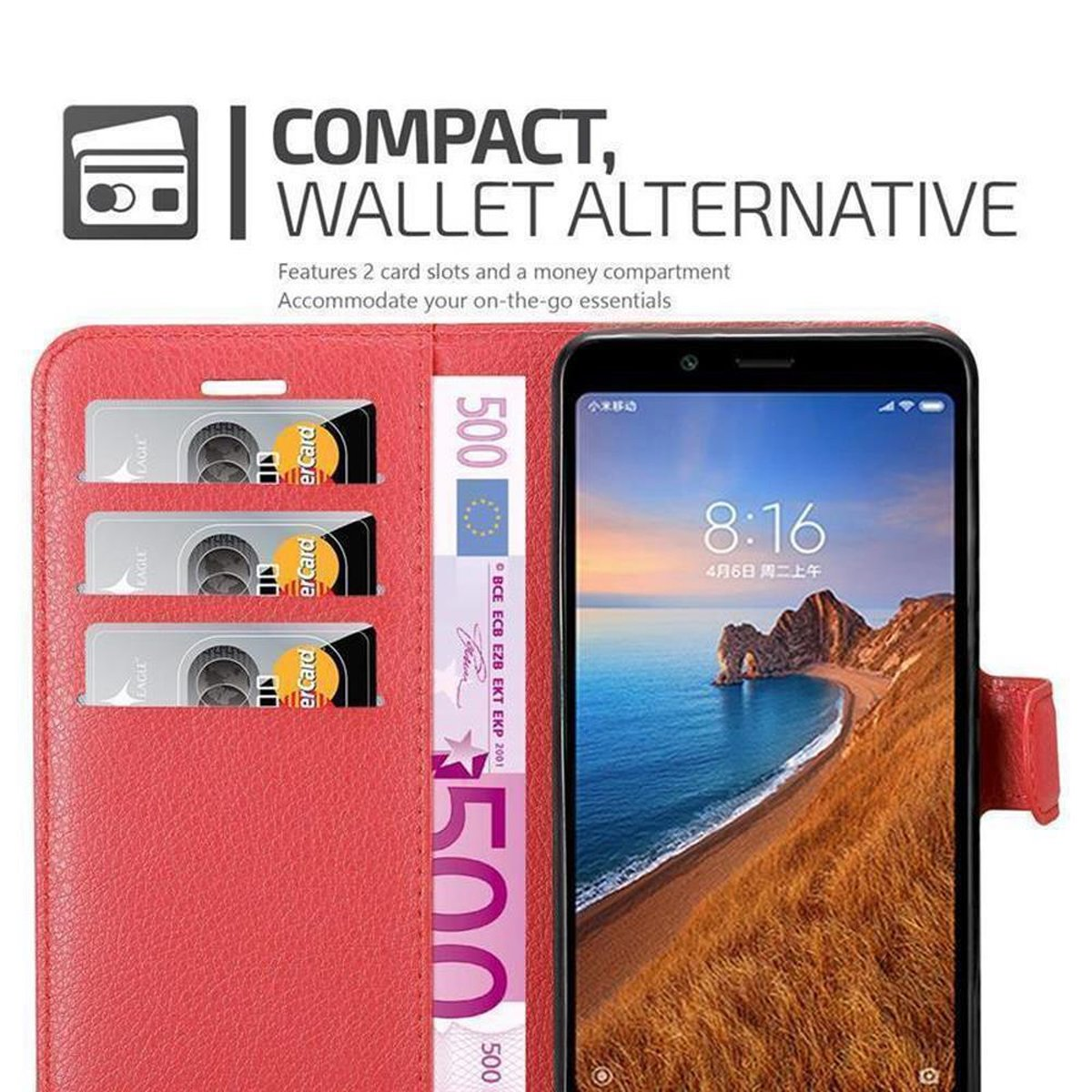 CADORABO Hülle Standfunktion, 7A, KARMIN ROT Xiaomi, Bookcover, RedMi Book