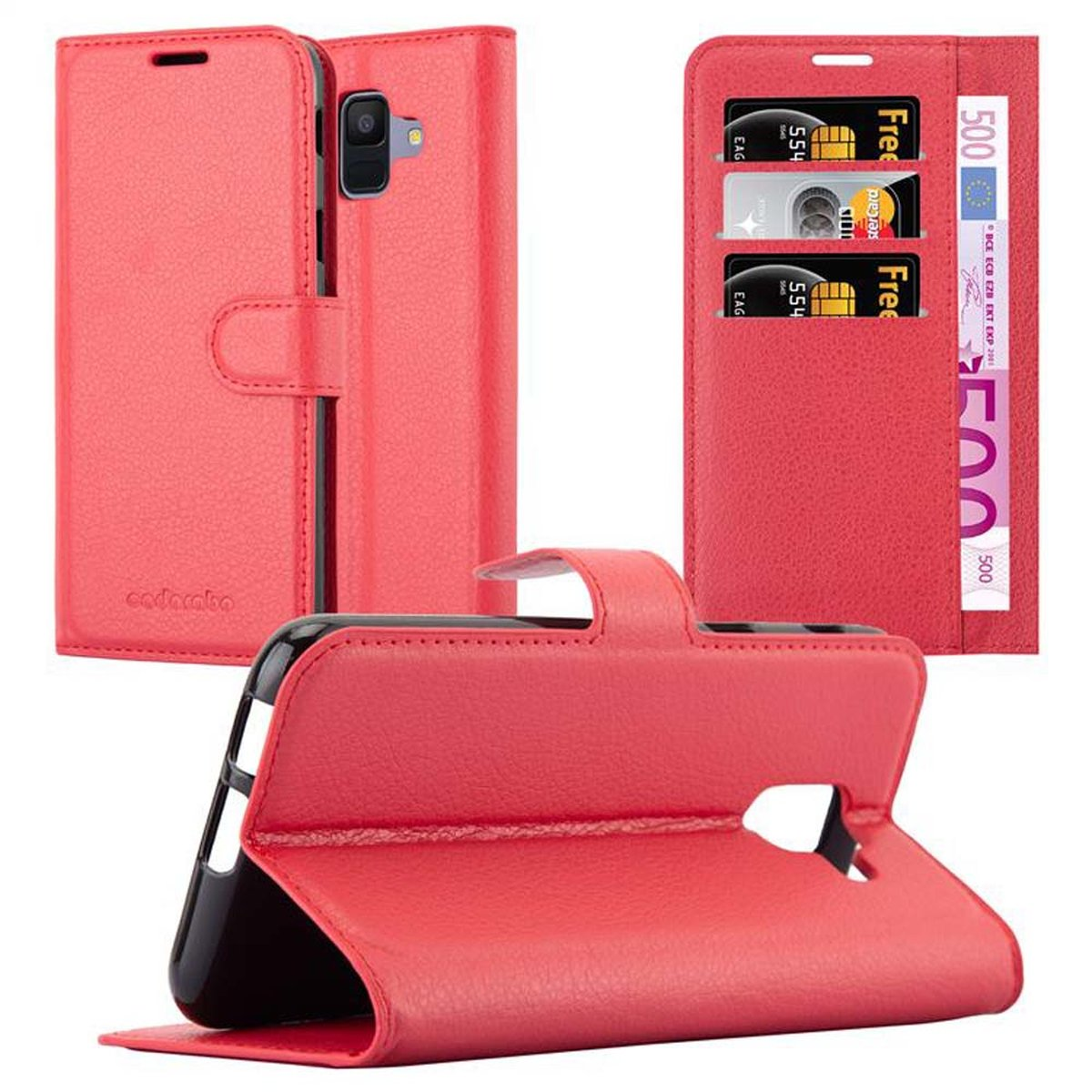 CADORABO Book Hülle Standfunktion, Bookcover, ROT 2018, Galaxy Samsung, A6 KARMIN