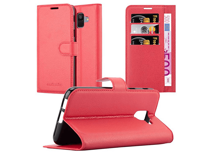 CADORABO Book Hülle Standfunktion, Bookcover, ROT 2018, Galaxy Samsung, A6 KARMIN