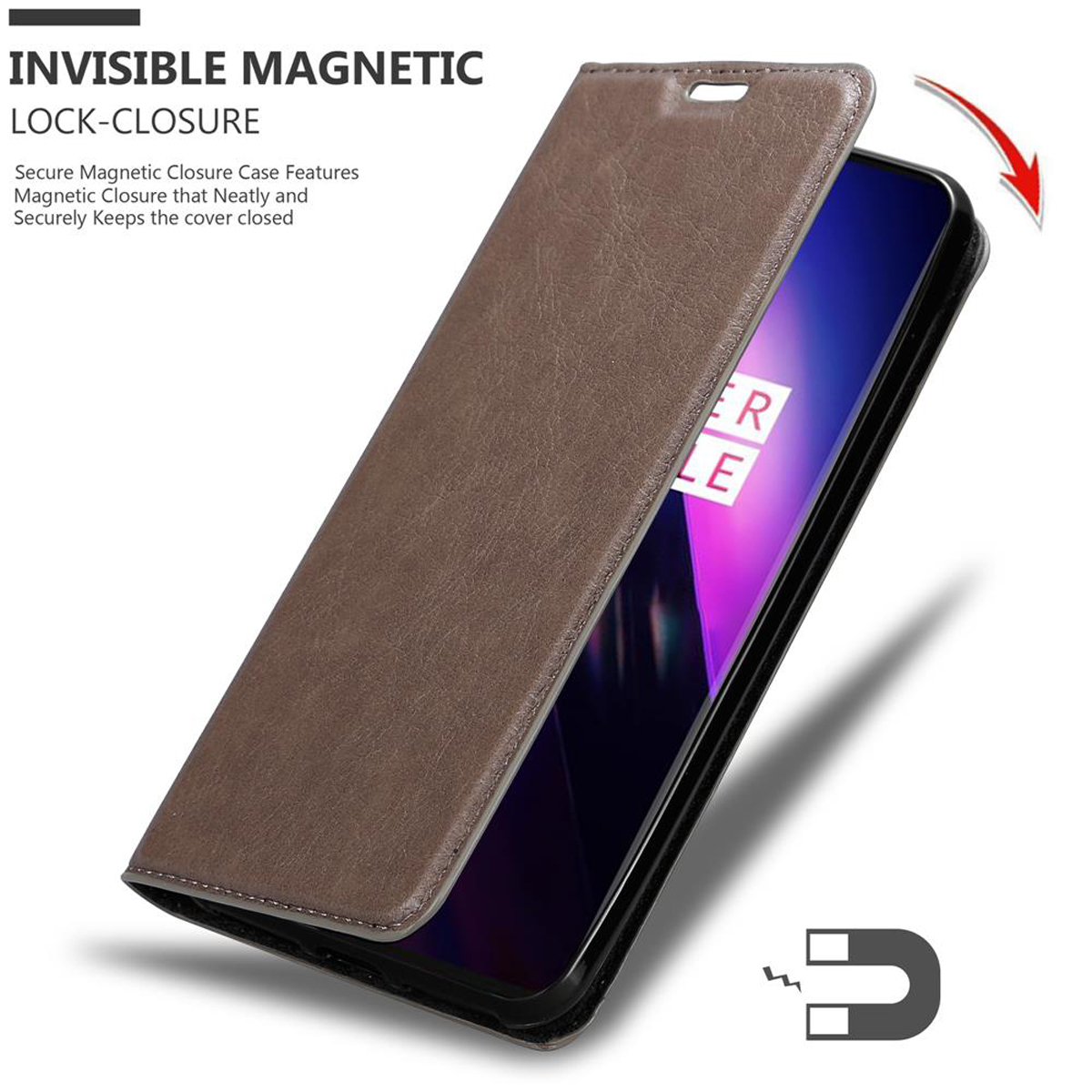 CADORABO Book Hülle Invisible Magnet, Bookcover, OnePlus, KAFFEE BRAUN 8