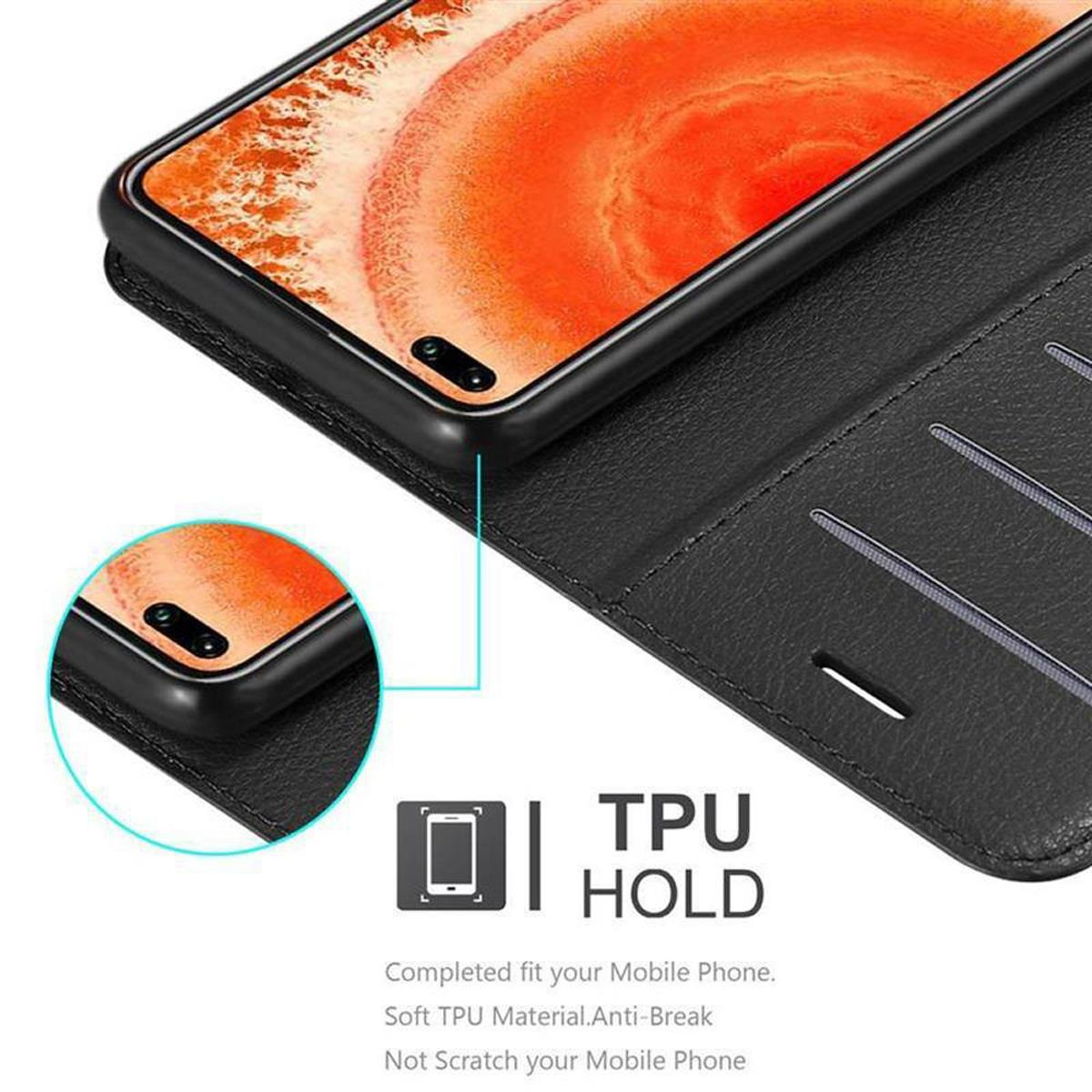 Schwarze Handyhülle mit Telefon. Text: TPU HOLD. Kreisausschnitt zeigt Kante.