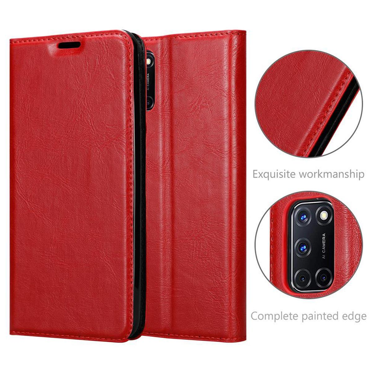 Oppo, Bookcover, ROT APFEL CADORABO A52, Hülle Invisible Book Magnet,