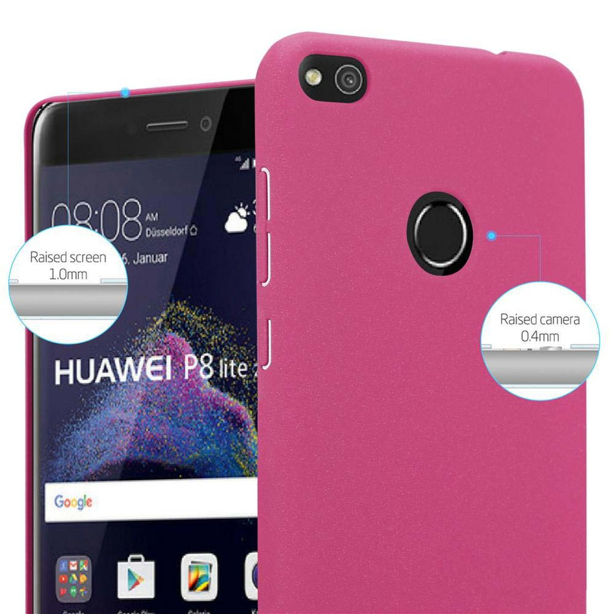 CADORABO Hülle im LITE PINK / FROSTY P8 Frosty Huawei, Style, 2017, Hard P9 Case 2017 Backcover, LITE