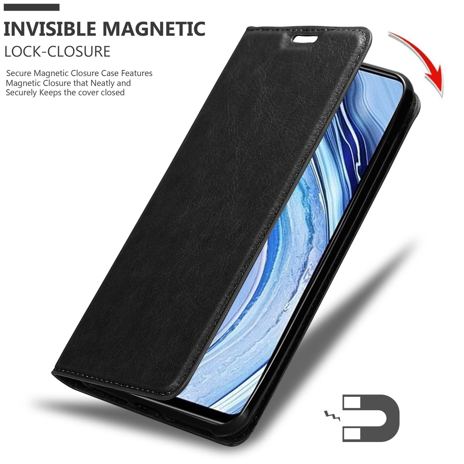 Eine geöffnete schwarze Handyhülle, die ein Handy zeigt.