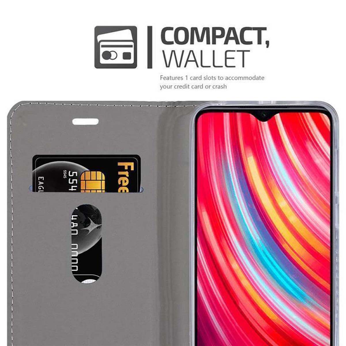 Style, RedMi Jeans im SCHWARZ Book 8 Schutzhülle NOTE Xiaomi, PRO, CADORABO BLAU DUNKEL Bookcover,