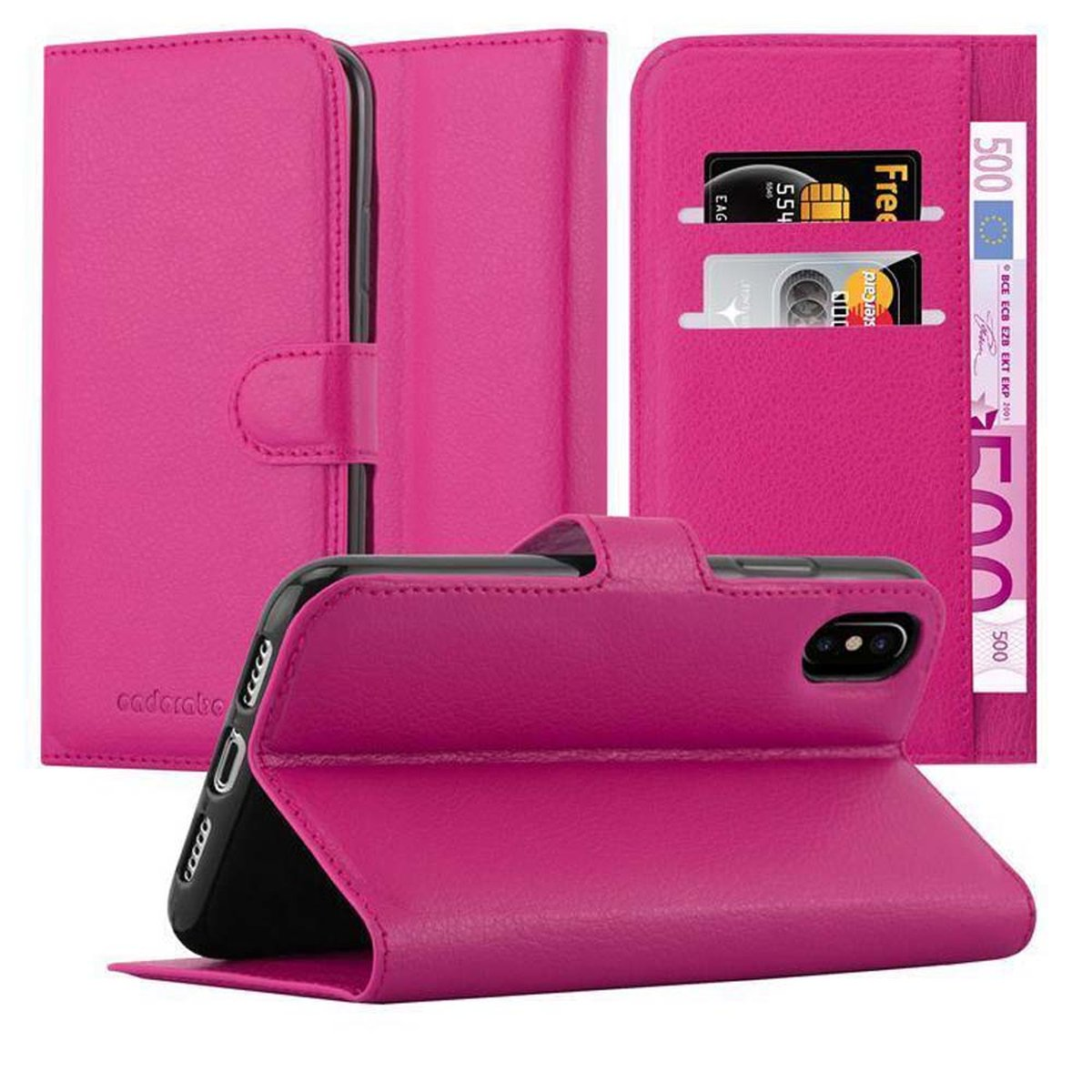 Bookcover, CADORABO XS, iPhone PINK / Book X Standfunktion, CHERRY Apple, Hülle