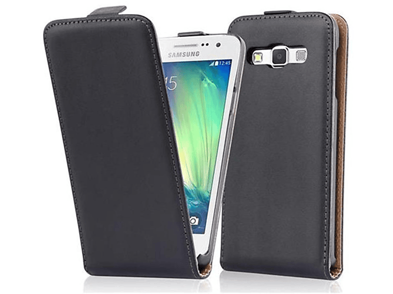 Samsung, CADORABO im Flip Flip Handyhülle Cover, Galaxy Style, A3 2015, SCHWARZ KAVIAR
