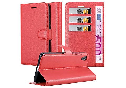carcasa de móvil  - Funda libro para Móvil - Carcasa protección resistente de estilo libro CADORABO, Sony, Xperia XA1 PLUS, rojo carmín