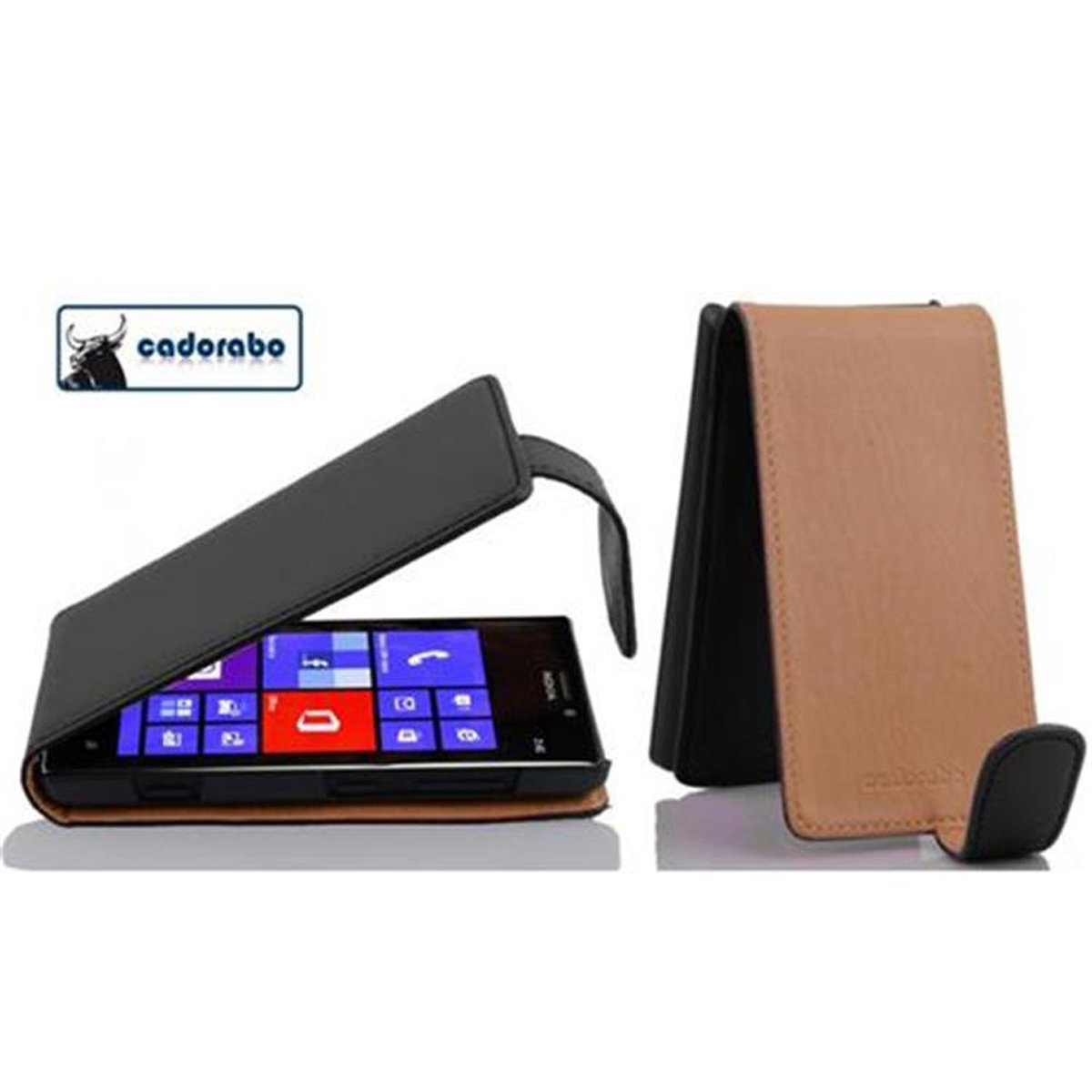 CADORABO 925, Flip Lumia im Handyhülle Cover, SCHWARZ Flip KAVIAR Nokia, Style,