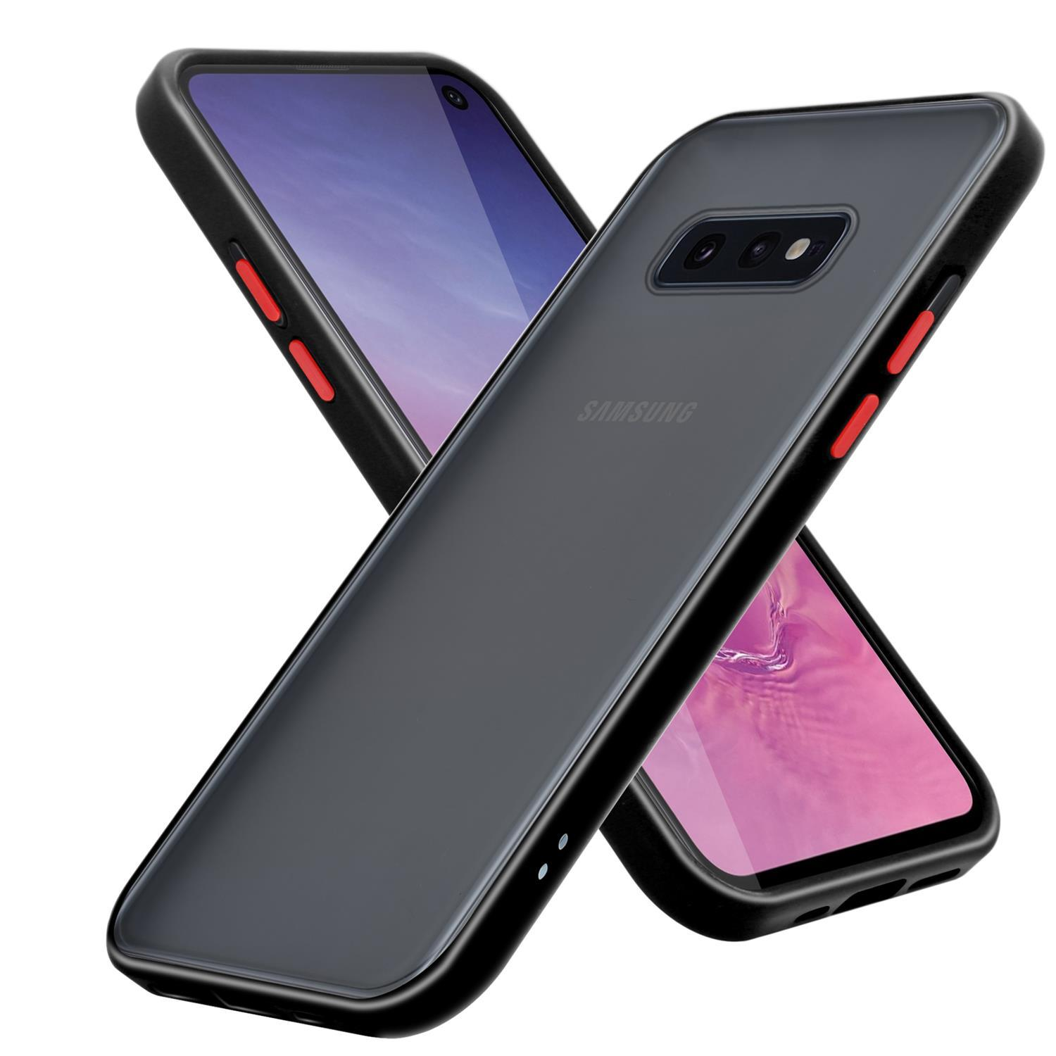 CADORABO Hülle Hybrid Schutzhülle Silikon Innenseite mit Rote TPU Backcover, Tasten matter Samsung, S10e, Kunststoff Matt Schwarz Rückseite, - und Galaxy