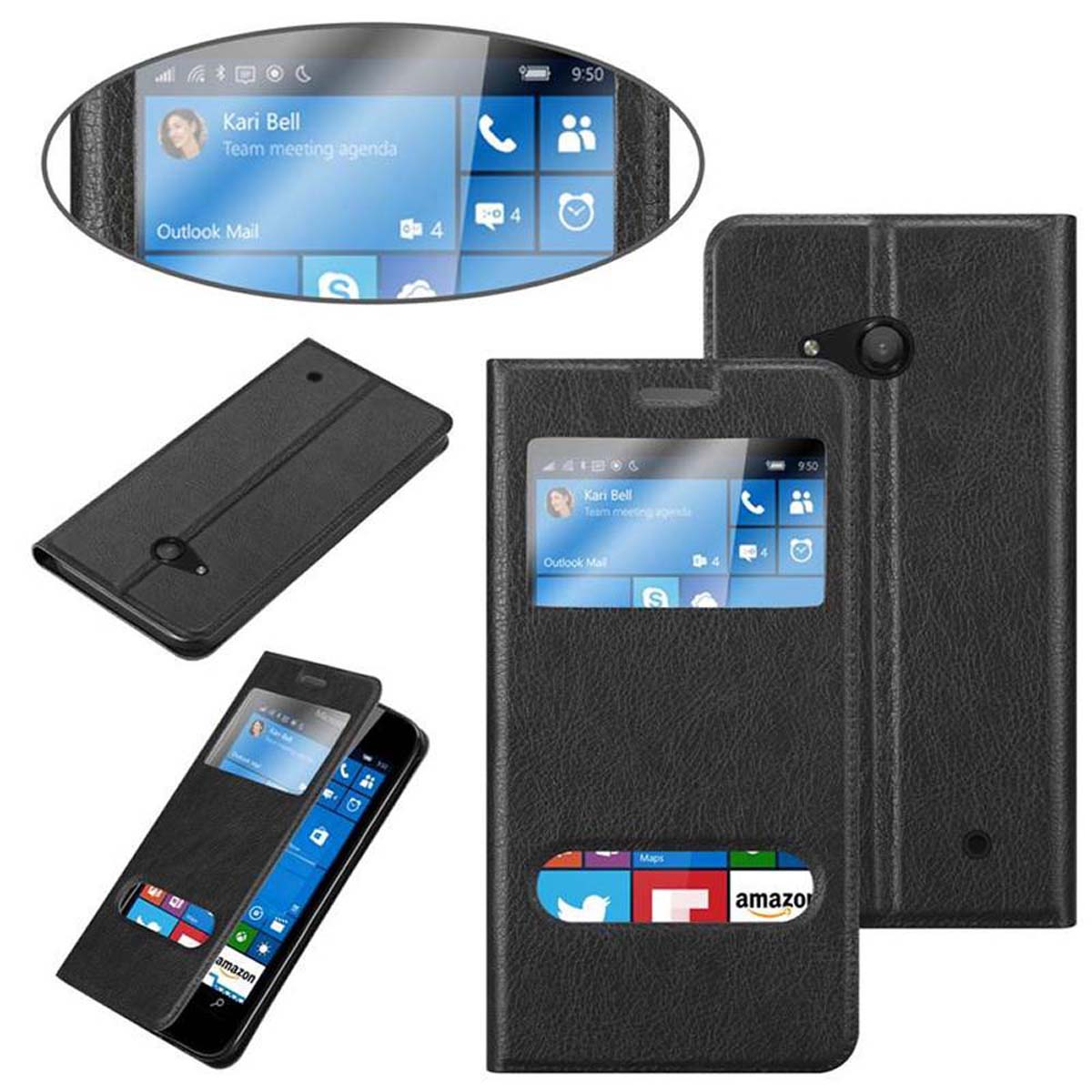 Lumia Book Doppelfenster Bookcover, KOMETEN Nokia, 550, SCHWARZ CADORABO Hülle, View