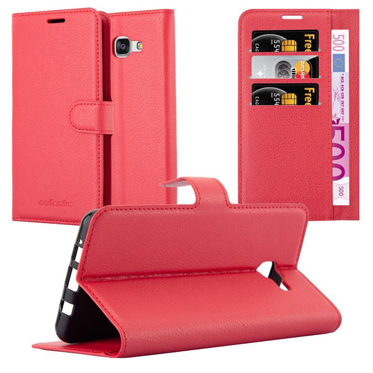 A7 Hülle Standfunktion, KARMIN Book Galaxy Bookcover, Samsung, ROT CADORABO 2016,