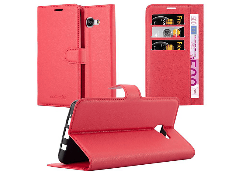 CADORABO Book Samsung, A7 Hülle 2016, Galaxy Standfunktion, ROT Bookcover, KARMIN