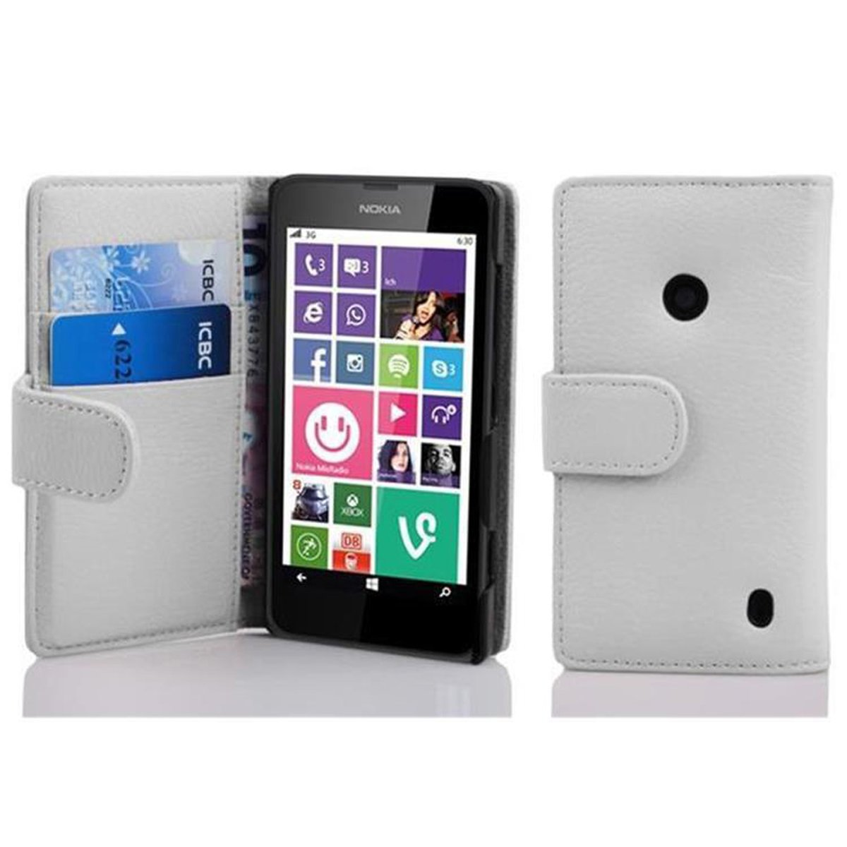 WEIß Book 635, Bookcover, Lumia mit Nokia, Hülle Struktur, CADORABO / 630 MAGNESIUM