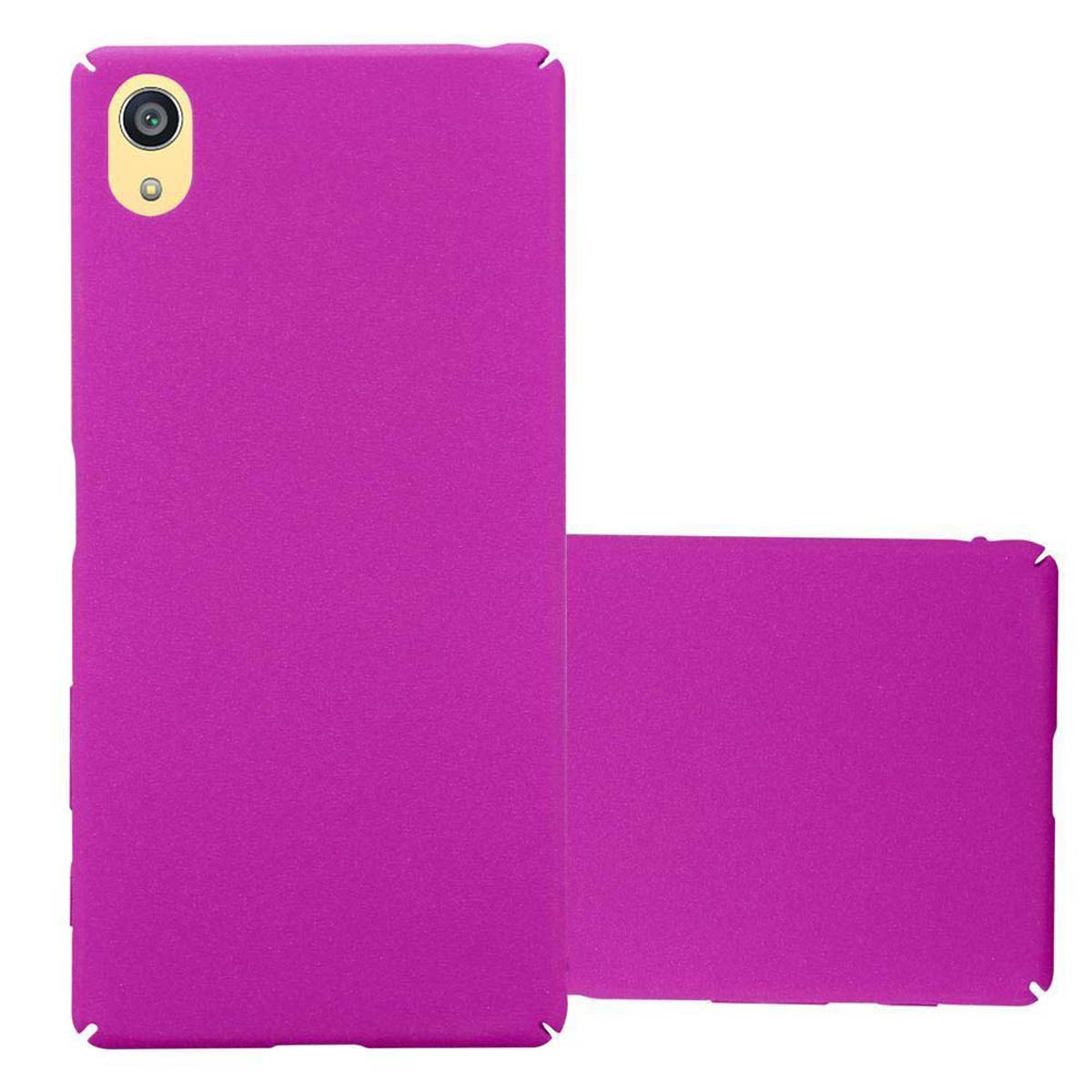Funda morada para teléfono. Dos piezas, una para la parte trasera y otra para la delantera. El teléfono no es visible.