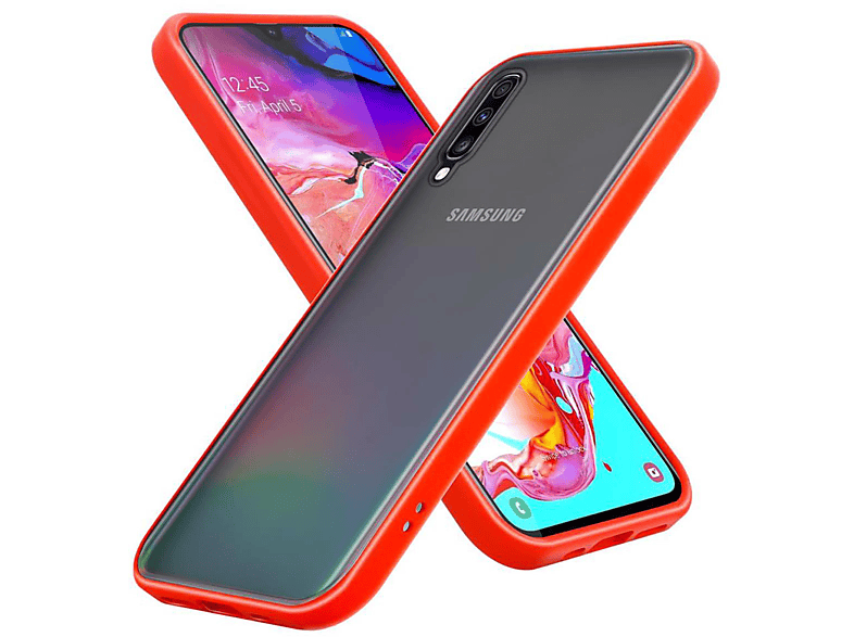 Samsung, Rückseite, TPU Schwarze Kunststoff Tasten - matter Schutzhülle und Matt Silikon CADORABO A70s, Hülle Galaxy Rot Innenseite Backcover, mit / Hybrid A70