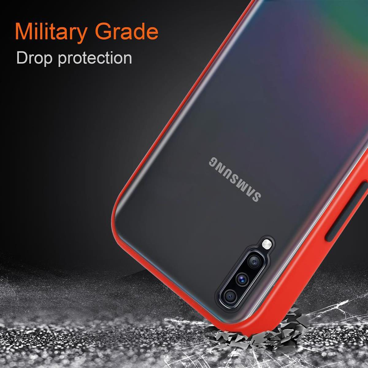 CADORABO Hülle Hybrid Schutzhülle mit Matt Silikon Samsung, / Backcover, Innenseite - Rot Galaxy TPU Tasten Rückseite, A70 matter A70s, und Kunststoff Schwarze