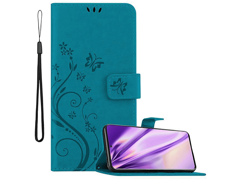 Muster BLAU CADORABO Bookcover, Blumen Flower Hülle FLORAL Samsung, Galaxy S20, Case,