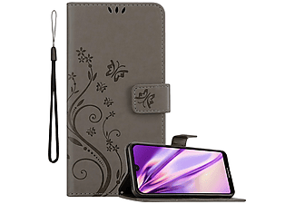 carcasa de móvil  - Funda libro para Móvil - Carcasa protección resistente de estilo libro CADORABO, Honor, 8S / Huawei Y5 2019, gris floral