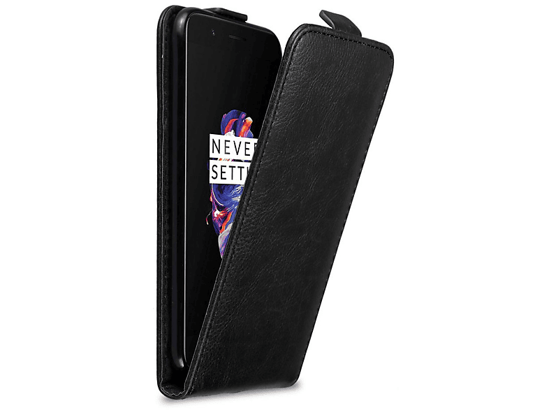 CADORABO Hülle im Flip Style, OnePlus, SCHWARZ 5, NACHT Cover, Flip