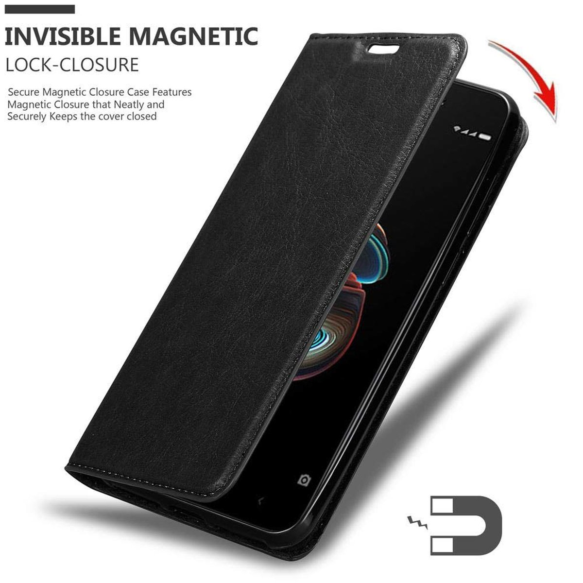 CADORABO Book Hülle Invisible Magnet, NACHT SCHWARZ Xiaomi, RedMi 5A, Bookcover