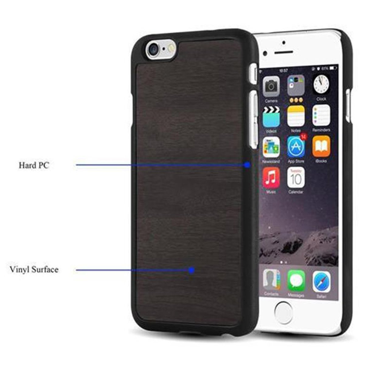 iPhone Woody SCHWARZ / Hard 6S, Apple, CADORABO WOODY Case 6 Backcover, Hülle Style,