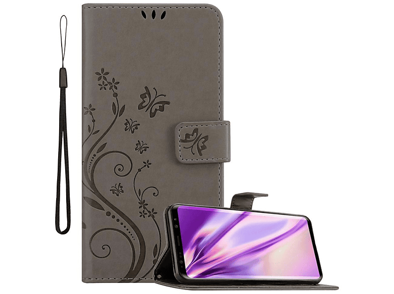 FLORAL Bookcover, Flower Case, Galaxy Blumen S9, GRAU Samsung, Muster CADORABO Hülle