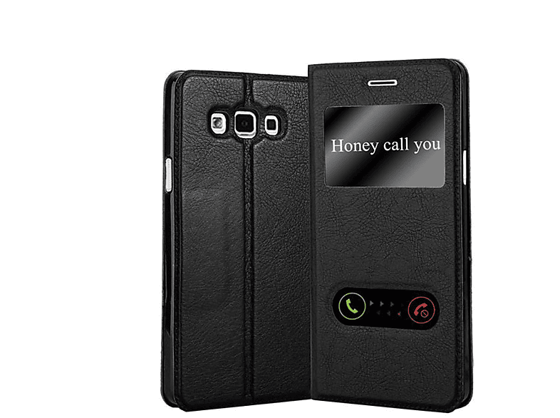 A7 Samsung, Galaxy Hülle, Bookcover, Book View 2015, CADORABO SCHWARZ KOMETEN Doppelfenster