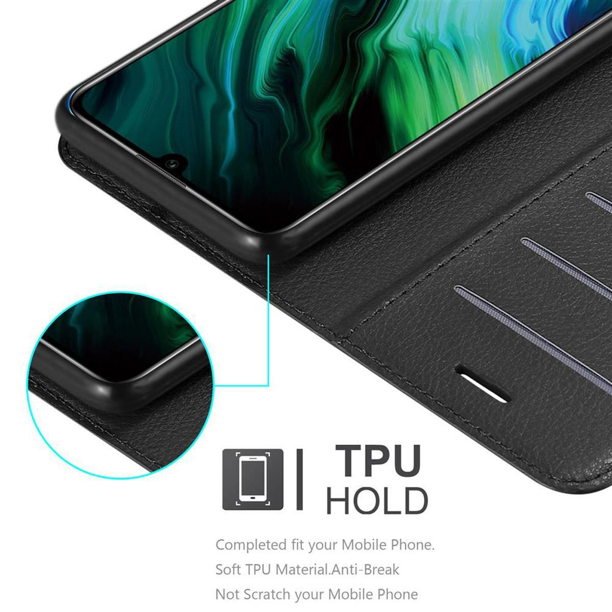 Telefono in una custodia nera. La custodia è aperta, mostrando lo schermo del telefono e il testo TPU HOLD.