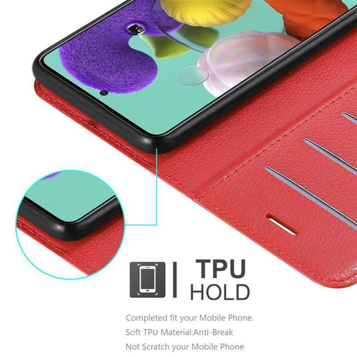 Rote Handyhülle, die ein Telefon und Text zeigt: TPU HOLD. Text sagt, dass es Ihr Telefon perfekt passt.