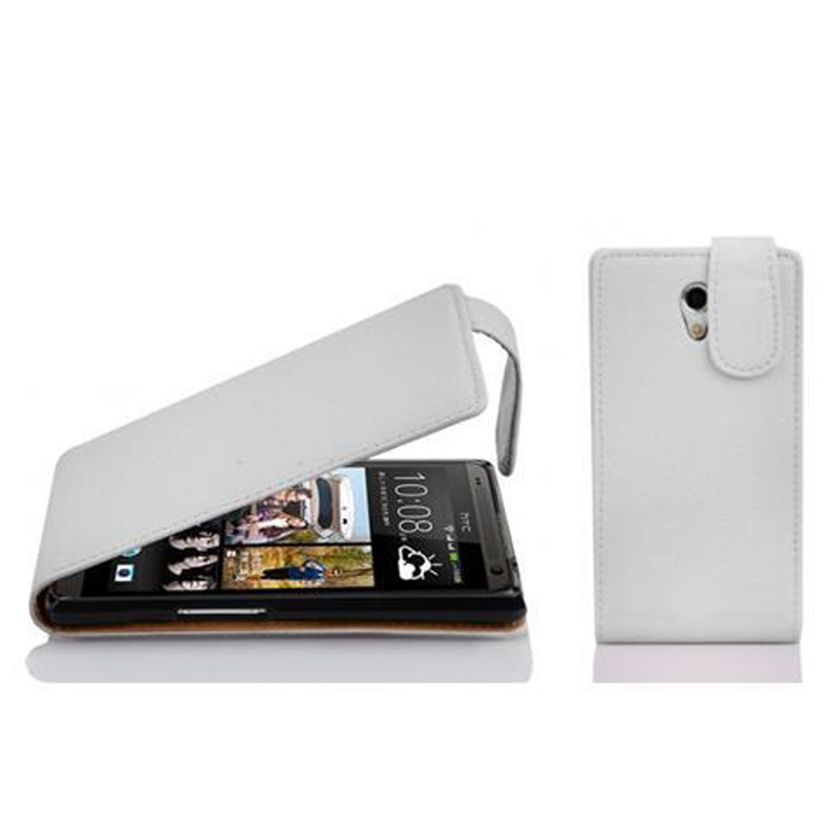 HTC, im Schutzhülle 600, MAGNESIUM Style, CADORABO Flip Flip Desire Cover, WEIß