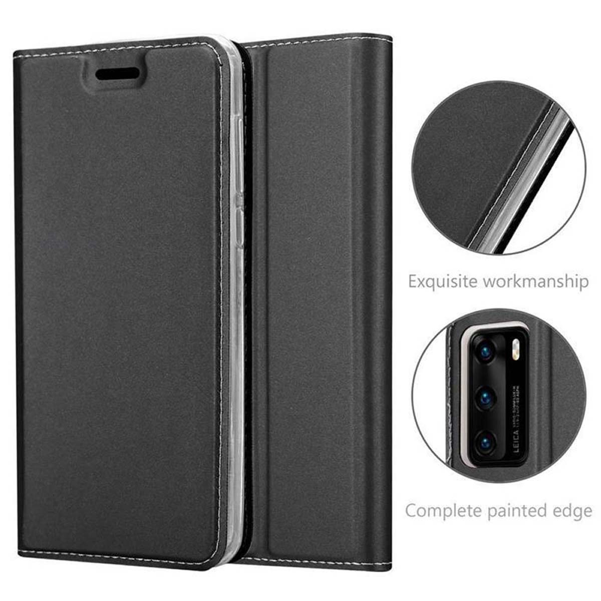 Book Handyhülle Style, Bookcover, CADORABO Classy CLASSY Huawei, SCHWARZ P40,