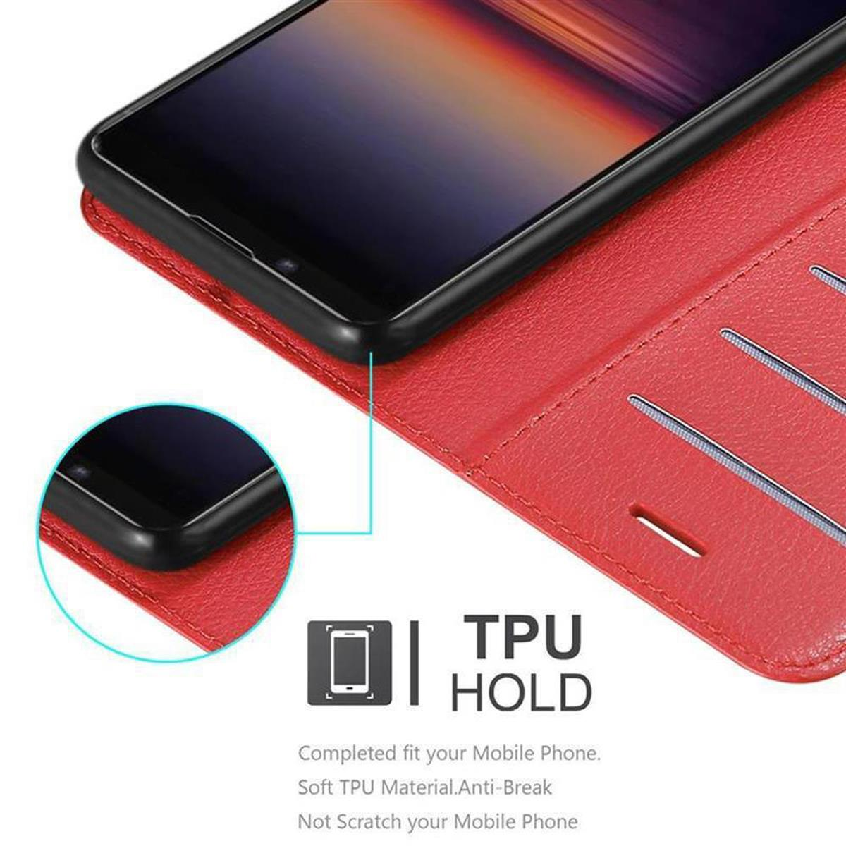 Telefono in custodia rossa, che mostra l'area TPU HOLD.