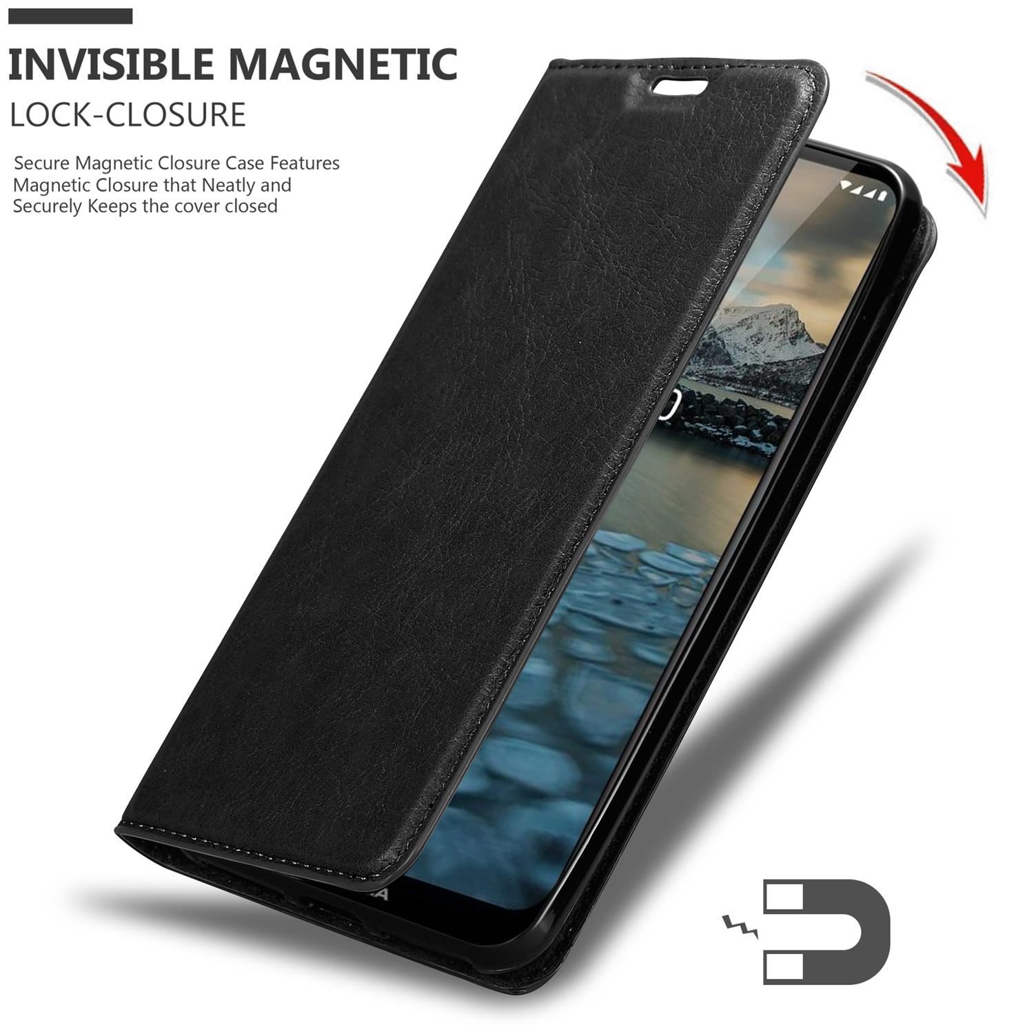 Hülle Invisible Magnet, Book SCHWARZ Bookcover, NACHT Nokia, 2.4, CADORABO
