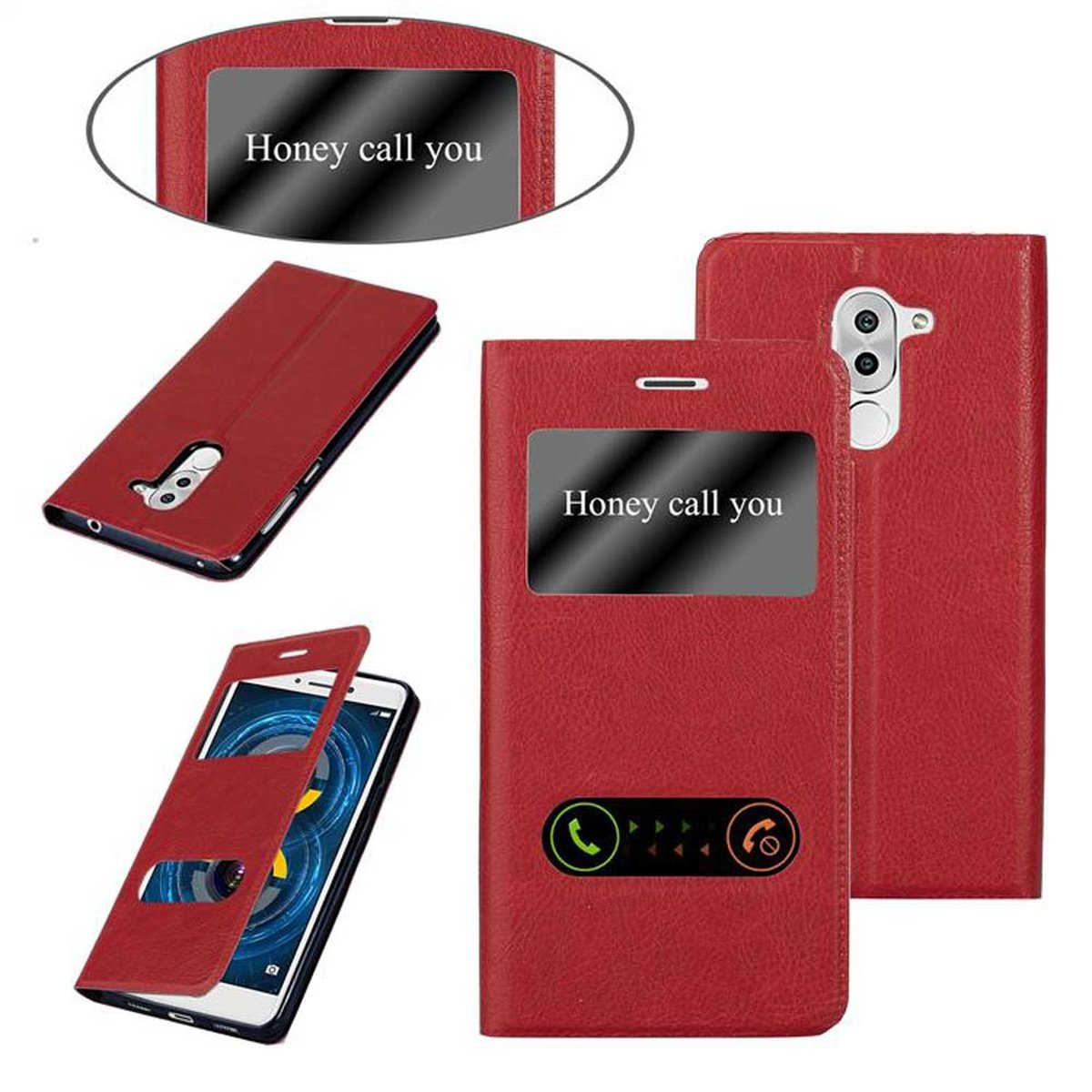 Huawei, / MATE CADORABO View / 6X, Hülle, Book Honor SAFRAN 2017 ROT 9 Doppelfenster GR5 Bookcover, LITE