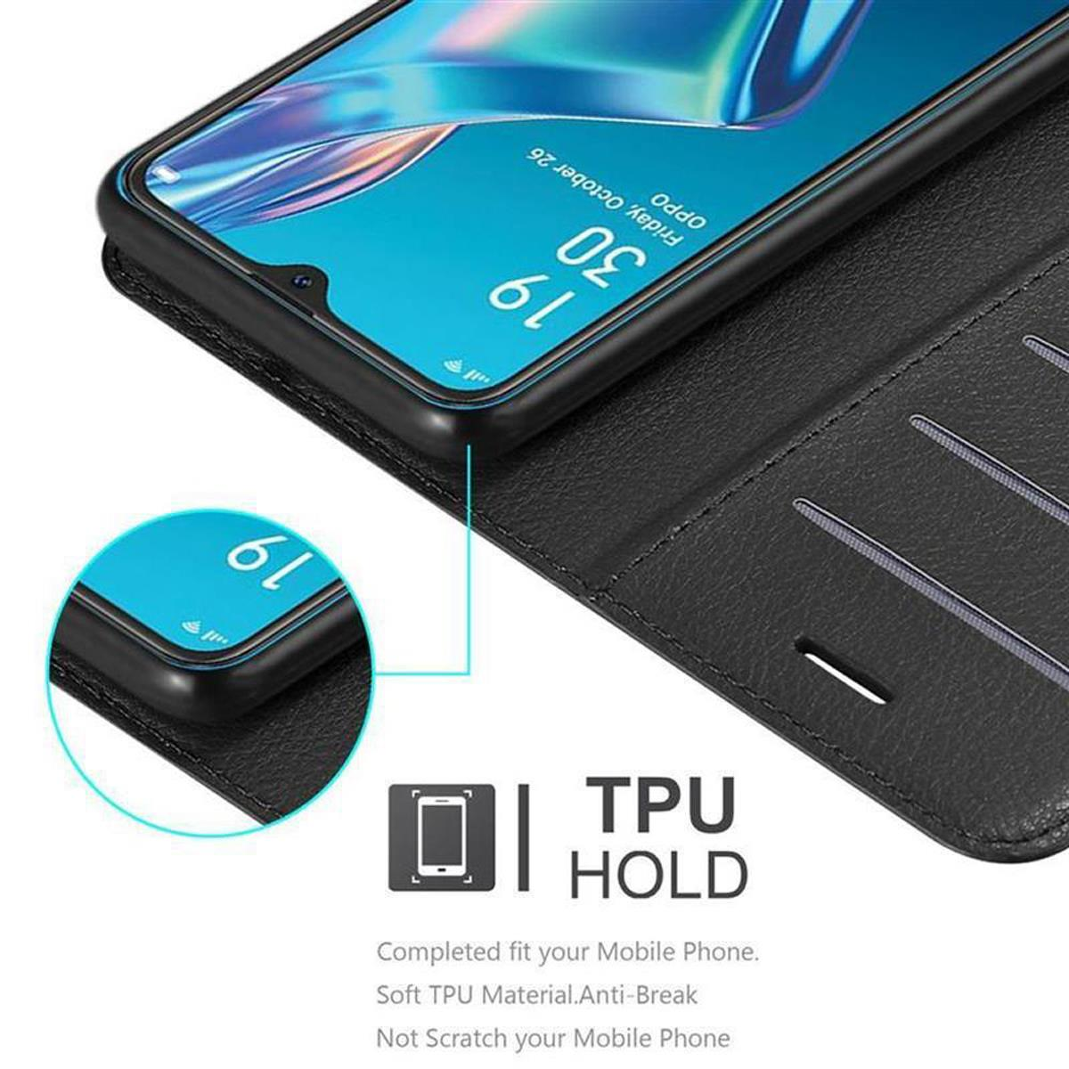 Telefon in einer Hülle. Text: TPU Hold. Vollständig passend, weiches Material, bruchsicher. Telefon zeigt Zeit.