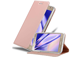 carcasa de móvil  - Funda libro para Móvil - Carcasa protección resistente de estilo libro CADORABO, Samsung, Galaxy J7 2015, classy oro rosa