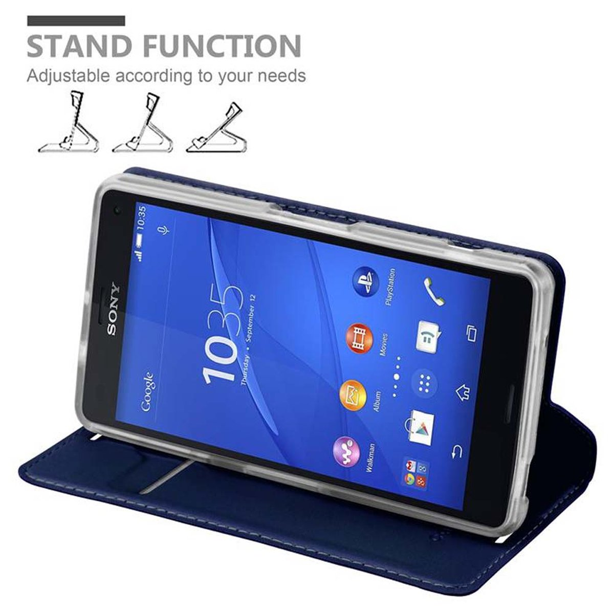Classy Sony, Book Handyhülle BLAU Bookcover, CLASSY Style, Xperia DUNKEL COMPACT, CADORABO Z3