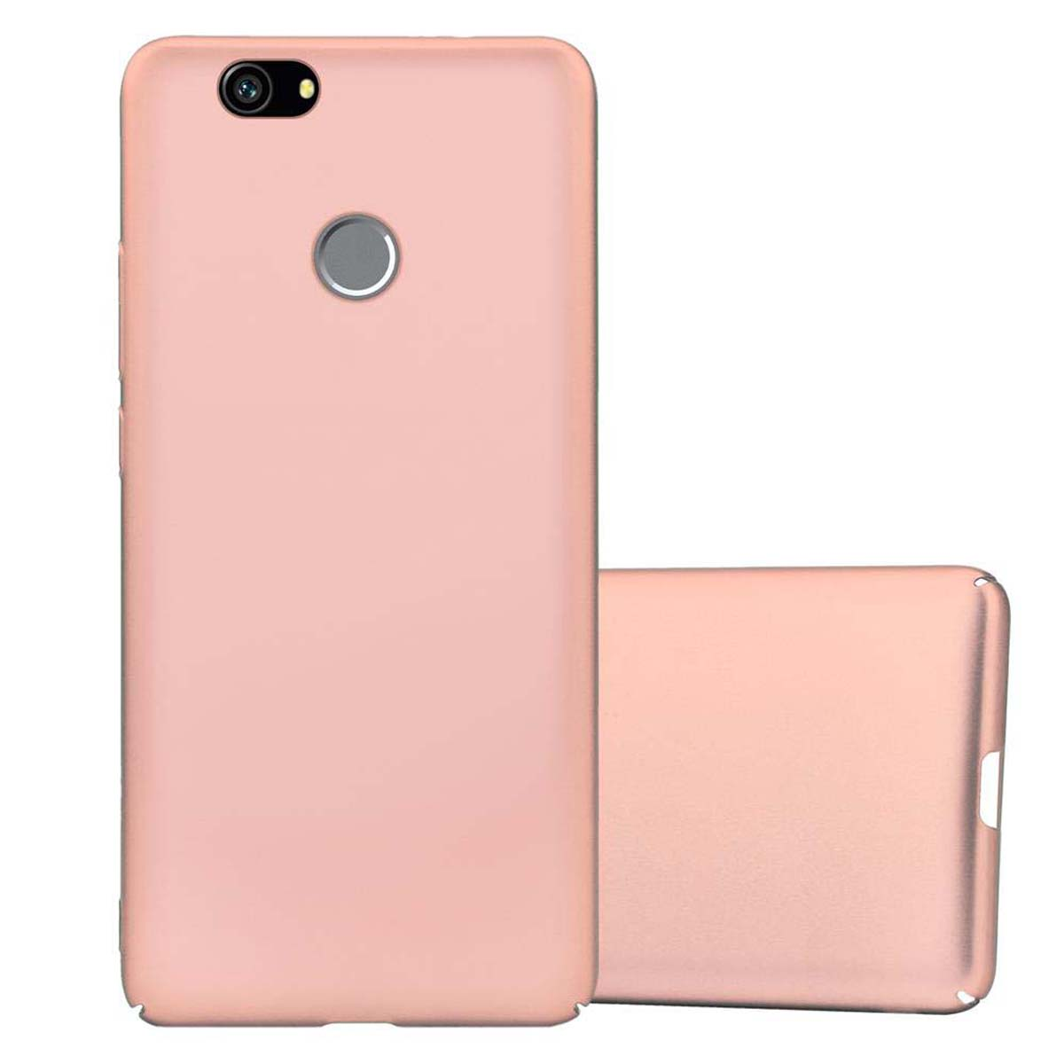Due custodie rosa per telefono, una con fotocamera e una seconda. Sfondo bianco.