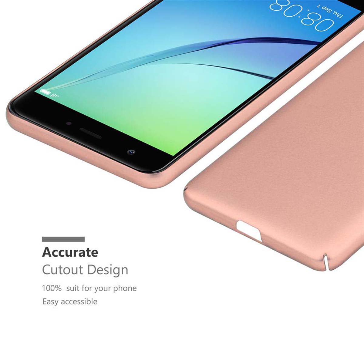 Telefono rosa con custodia, design ritagliato preciso, su sfondo bianco.