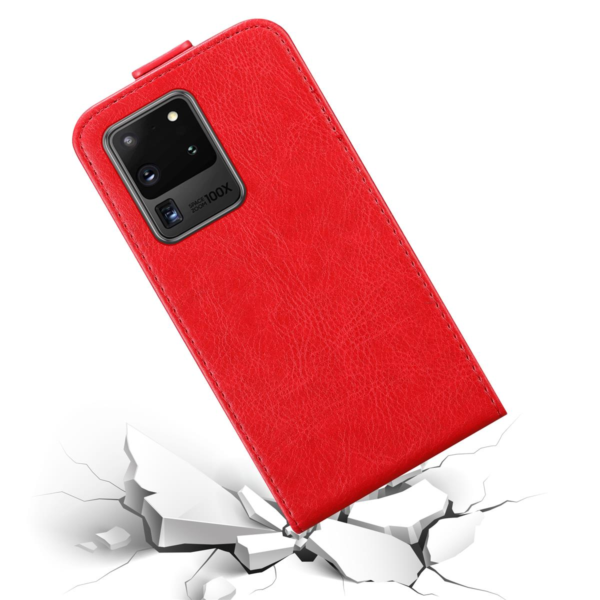 Custodia per telefono rossa con telefono all'interno, mostrata su terreno rotto, per protezione dalle cadute.